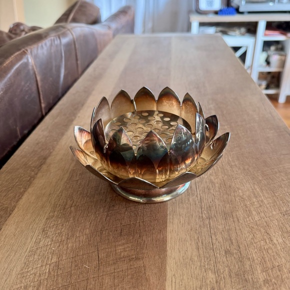 Vintage Reed & Barton silver-plated lotus flower frog Tarnished 3 Piece Set - Picture 4 of 12